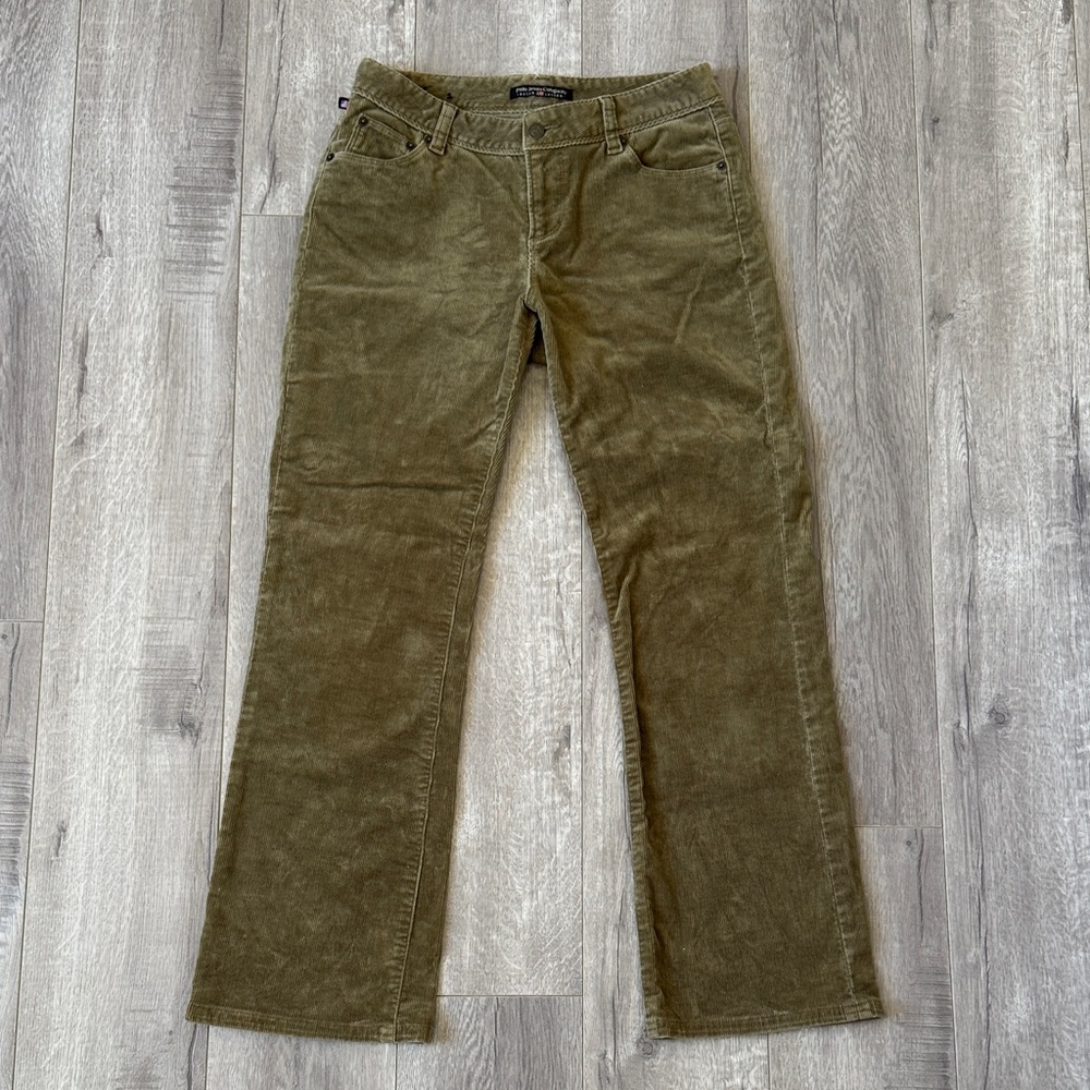 Y2K Polo Jeans Ralph Lauren Corduroy Pants Olive Green Straight Leg Size 4